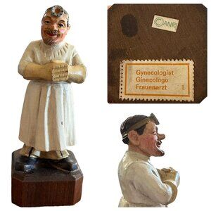 Vintage Anri Toriart Carved Wood Gynecologist Medical Doctor Figurine #1